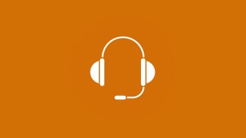 White headset icon over solid orange background